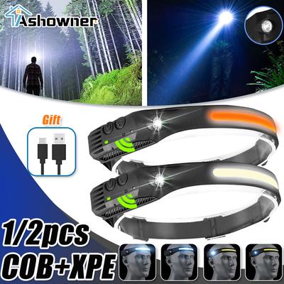 Cob Head Lamp Led Senso Headlight Usb Rechargeable Head Light Waterproof 5 Lighting Modes Torch For Outdoor Night Running Lamp