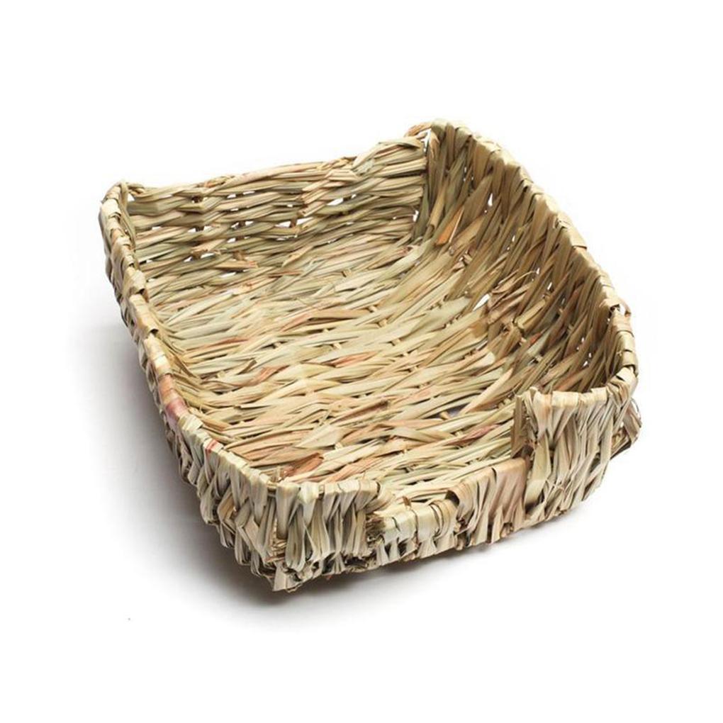 Woven Straw Nest Rabbit Guinea Pigs House Rectangular Shape Pet Cage Accessories Cottage Chew Toys Playing Nesting Bed