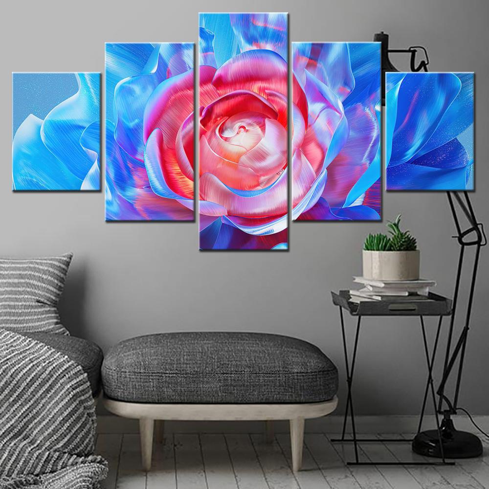 

5 Pieces Plant Canvas Wall Arts Poster Painting Flowers Digital flower Blue Aesthetic Wallpaper Home Decor Picture Printing 20X35 20X45 20X55CM