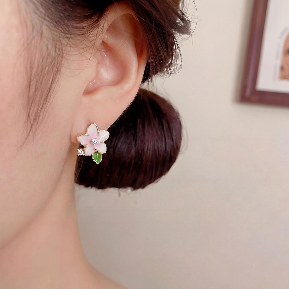 Exquisite Pink Floral Stud Earrings Set - Luxurious, Versatile Six-Piece Collection