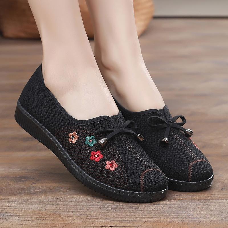 Damskie mokasyny na co dzień wsuwane codzienne płaskie buty robocze eleganckie buty damskie lekkie, oddychające wygodne haftowane mokasyny z okrągłymi noskami