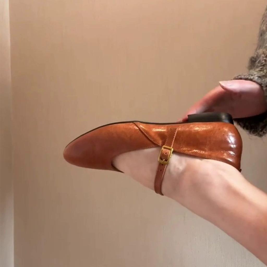 Vintage Style One-Strap Mary Jane Shoes for Women, New Shallow Soft Sole Commuter Round-Toe Flat Flats