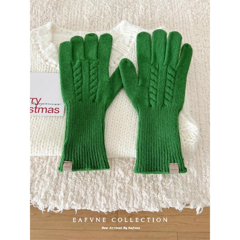 Australian Pure Wool Gloves for Women in Autumn and Winter Knitted Twisted Yarn Couple Cycling Warm Thickened New Style with Threads