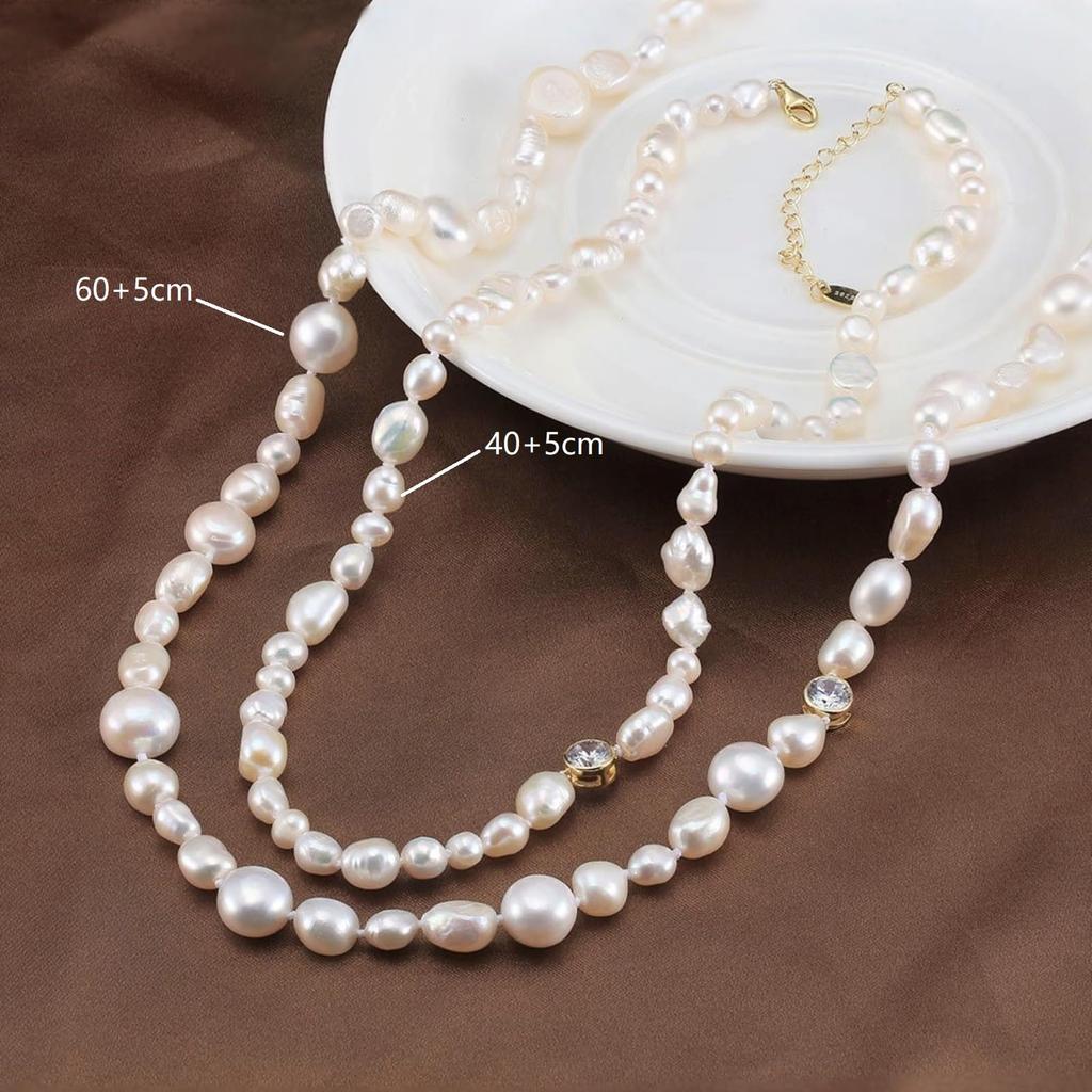 [HeyMeili] Baroque Pearl Necklace, Sterling Silver 925, Stylish, Natural Freshwater Pearl, June Birthstone, Popular, Elegant, Women's Gift, 5.5-7mm