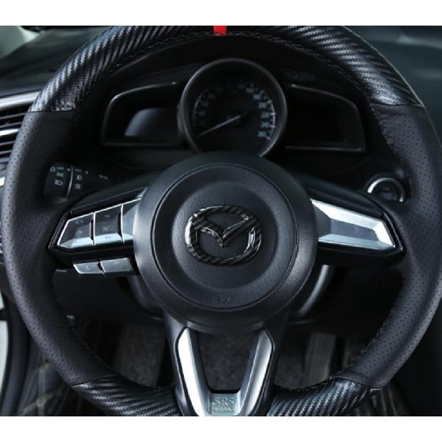 MAXDOOL Red Steering Wheel Cover Sticker Sequ Frame Trim for Mazda 3, 6, CX-5, CX-9 Interior Accessories (Carbon Fiber)