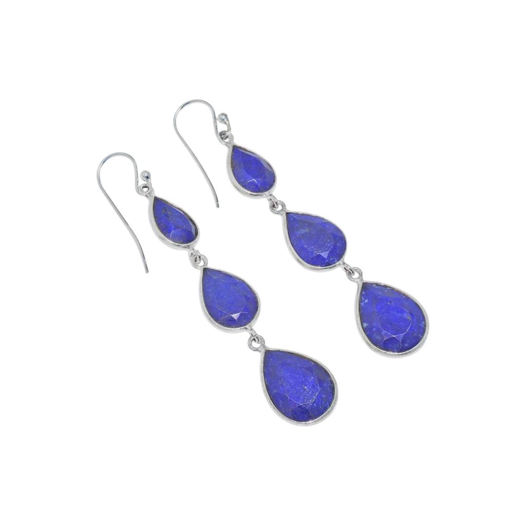Natural Lapis Lazuli Dangle Earrings: 925 Sterling Silver