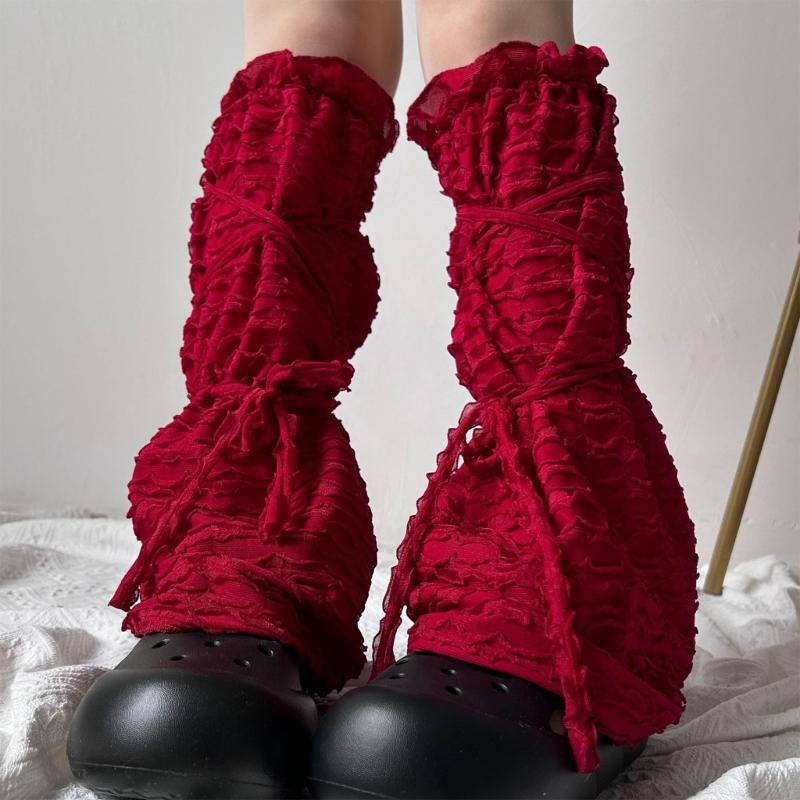 Ballet Dance Leg Warmers Summer Mesh Leg Warmers Flared Leg Sleeves Sweet Bows Lace Up Legwarmers Streetwear for Womens