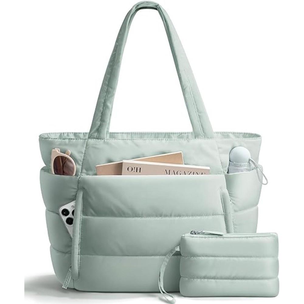 Large Capacity Puffer Tote Bag for Women with Coin Purse Water-resistant Puffy Handbag Casual Multiple Pockets Commuting Bags