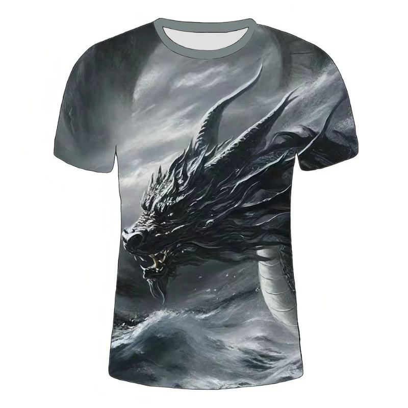 2024 Summer Fashion O-Collar 3d Printed Dragon Pattern Digital Printed T-Shirt Casual Personality Street Plus Size Loose Top