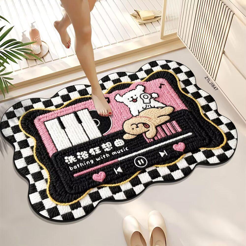 Absorbent diatomaceous earthwoven cute cartoon bathroom mat non-slip quick-drying mat for bathroom entrance durable for home use in shower rooms