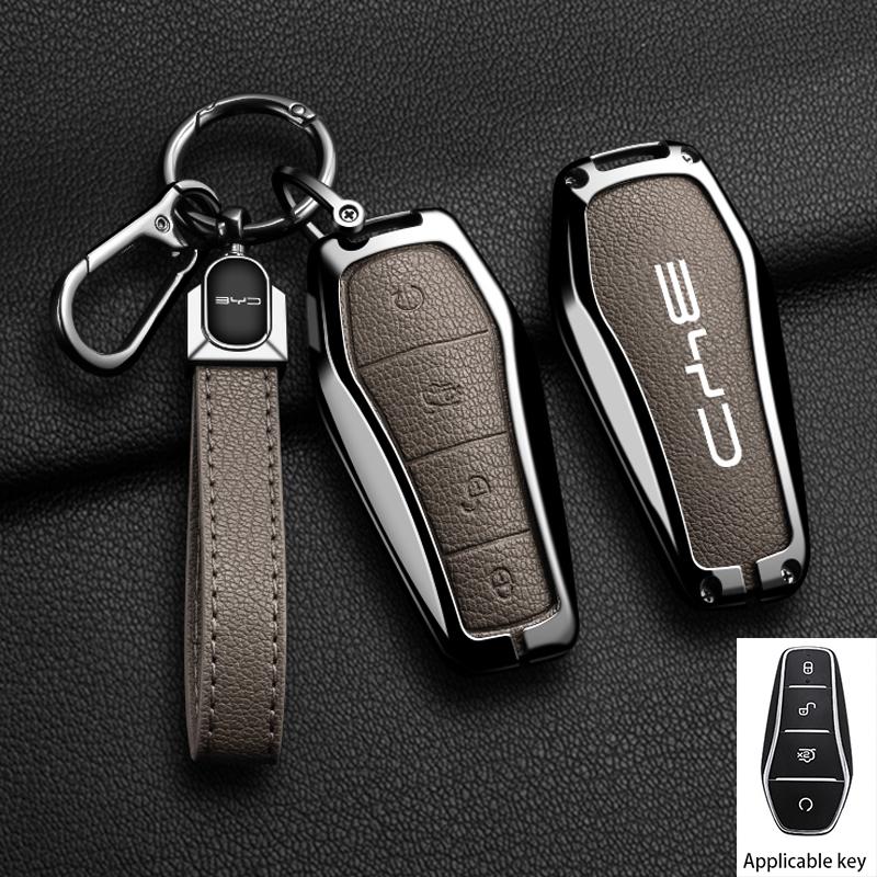 Zinc Alloy New Leather Car Key Case Cover Shell Fob For BYD Song Plus Atto 3 Han EV DM Qin Seal Dolphin Protective Auto Keychain