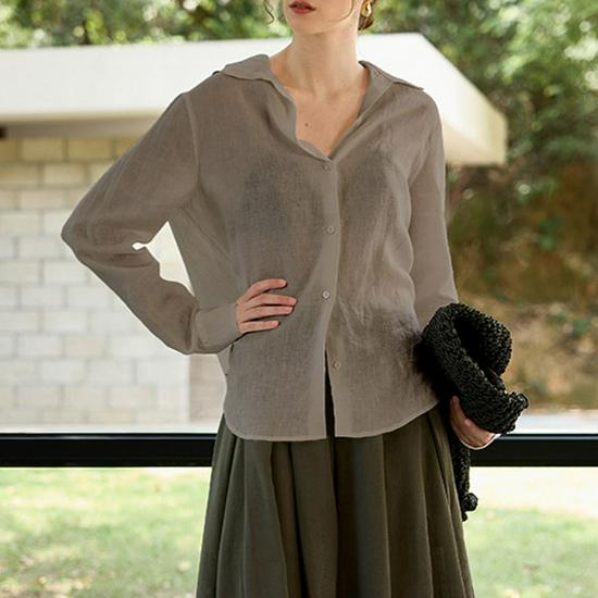 

Vintage Style 100% Linen Turn-Down Collar Women s Long Sleeve Mid-Length Shirt Coat for Spring/Autumn Large