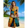 Abito da Donna Senza Maniche Scollo a V con Stampa Grafica Artistica di Gatto, Abito Midi Casual per Estate, Vacanze al Mare e Uso Quotidiano