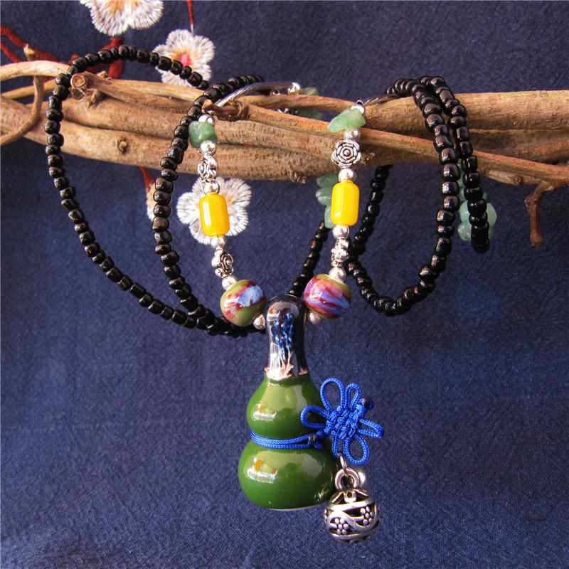 Винтажное китайское керамическое ожерелье-подвеска в виде тыквы-колокольчика, ручной работы, креативное этническое ожерелье с бусинами, длинное бохо-ожерелье для женщин