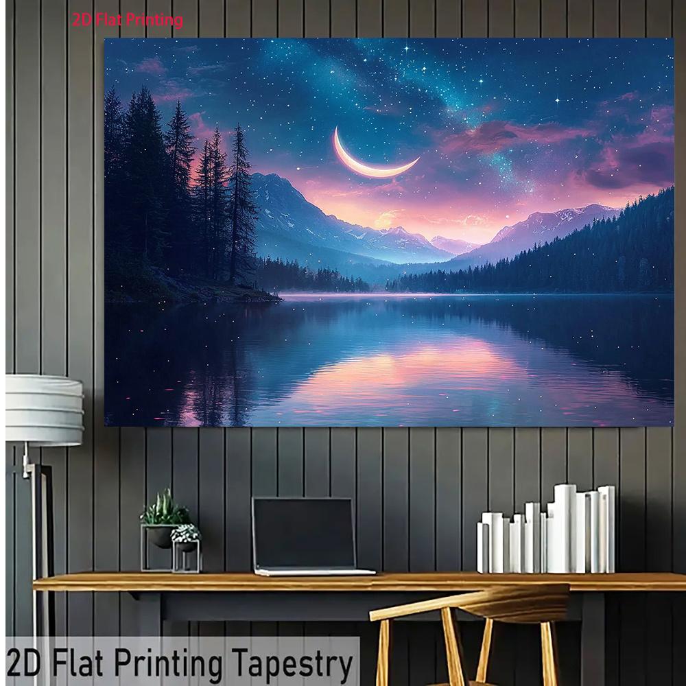 2D Plane One Piece of Blue Nebula-themed Crescent Background Fabric Suitable for Party Decoration