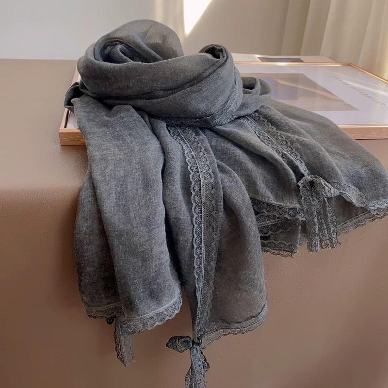 Nowy Jesienno-Zimowy Wysokiej Klasy Koronkowy Koronkowy Literacki Szal Ochrona przed Słońcem Wszechstronny Gładki Szalik Bawełniany i Lniany dla Pary