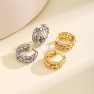 Nidin Light Luxury Textured Hoop Earrings For Women Layered With Sparkling Zircon Minimalist Lightweight Everyday Jewelry Gifts