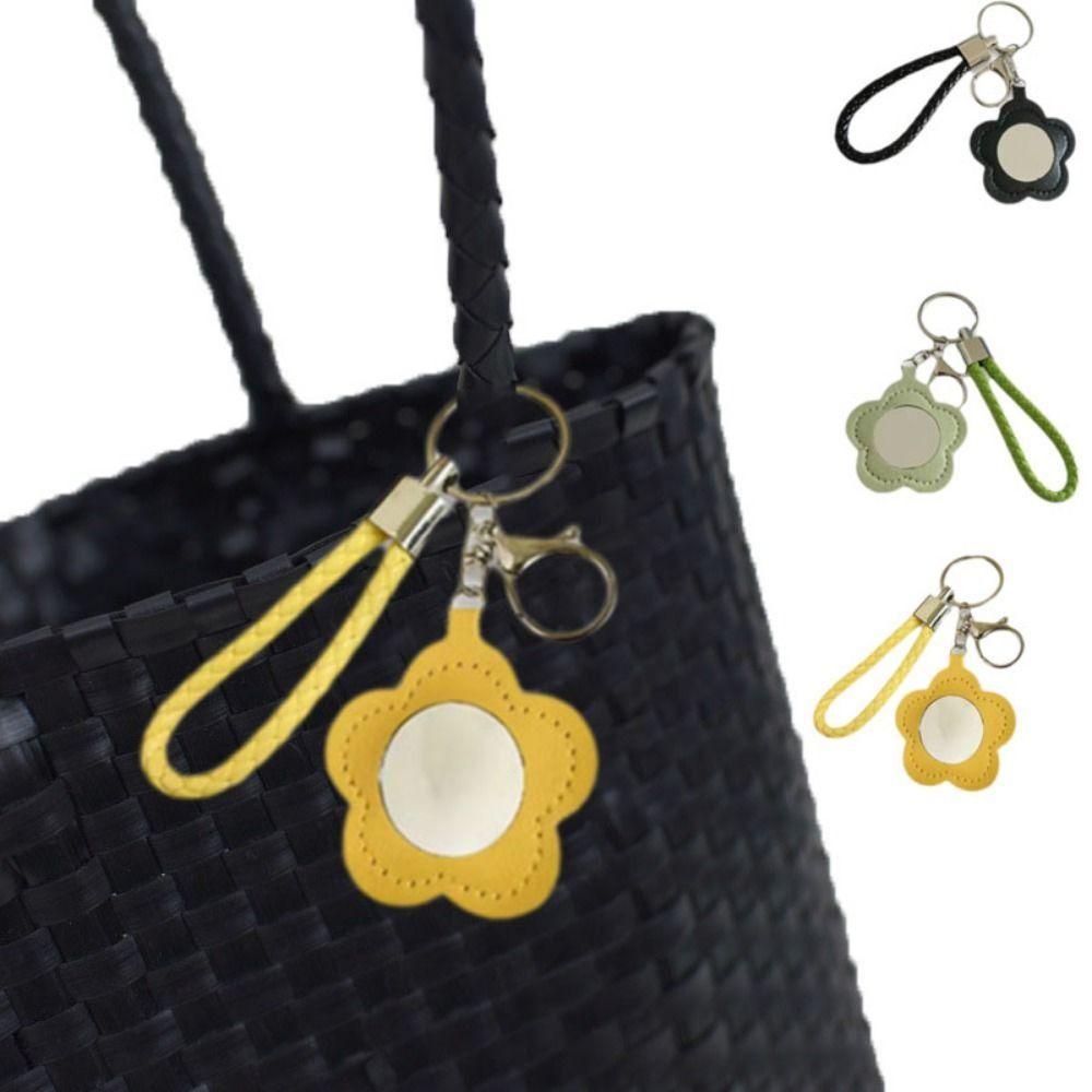 3Pcs PU Floral Keychain Mini Mirror Keychain Makeup Bag Pendant  for Women Bags