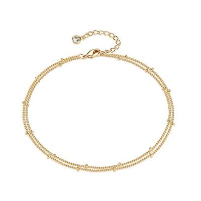 Stylish, Simple and Exquisite Copper Bead Foot Decoration for Women, Double-layer Copper Bead Chain Crystal Fringed Foot Chain