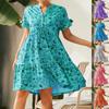 European and American Spring and Summer V-neck Button-printed Short-sleeved Loose Casual Dress Women's Clothing