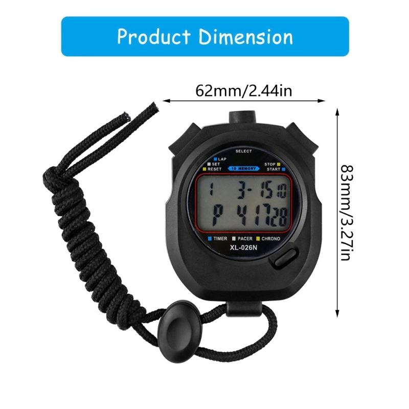 Double Screen Digital Stopwatches with 10 Lap Recorder Sweatproof Design Lightweight ABS Material for Athletic Timing