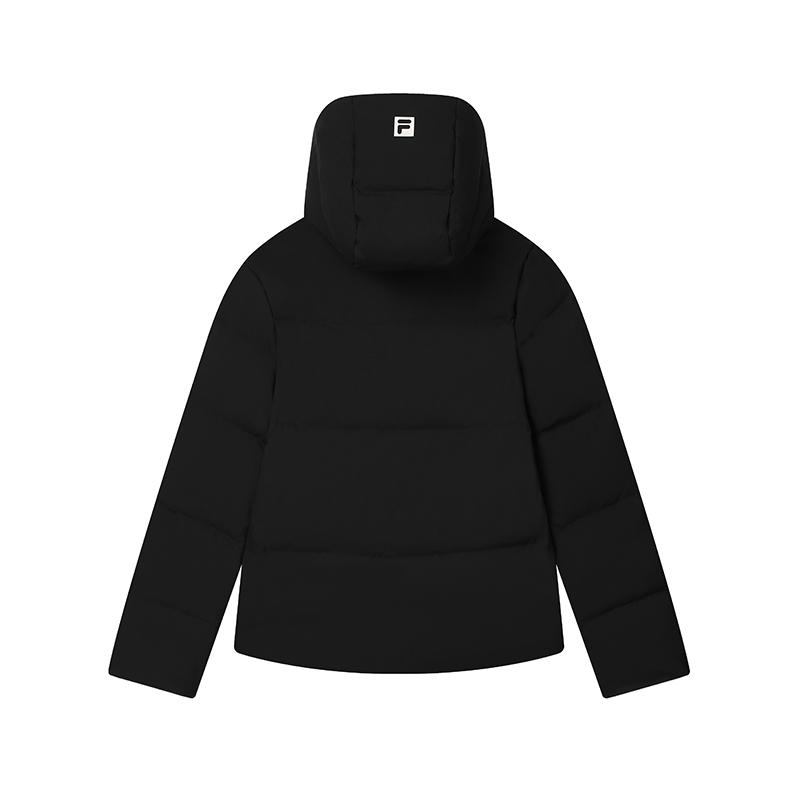 Fila Original Solid Color Minimalist Logo Warm Versatile Hooded Long Sleeve Down Jacket Women Outerwear Black F51W449902FBK