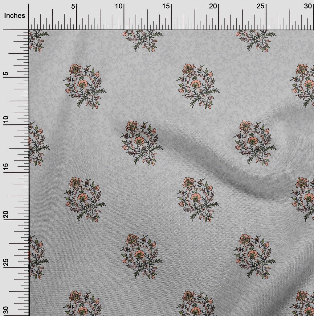 oneOone Cotton Flex Light Gray Fabric Leaves & Floral Block Dress Material Fabric Print Fabric By The Yard 40 Inch