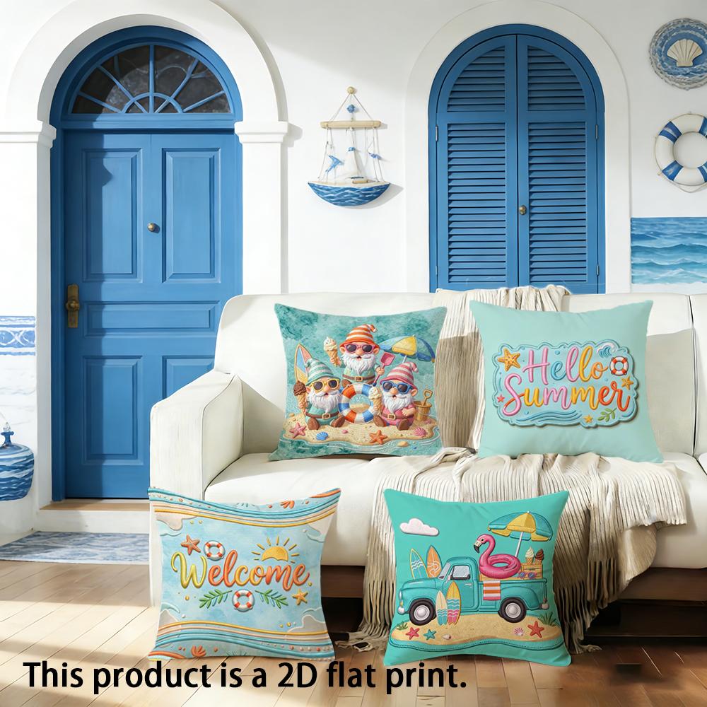 1/4pcs Summer Themed 2D Flat Print Pillow Covers Sofa Bed Cushion Cover Home Bedroom Decoration, 2D Flat Printing