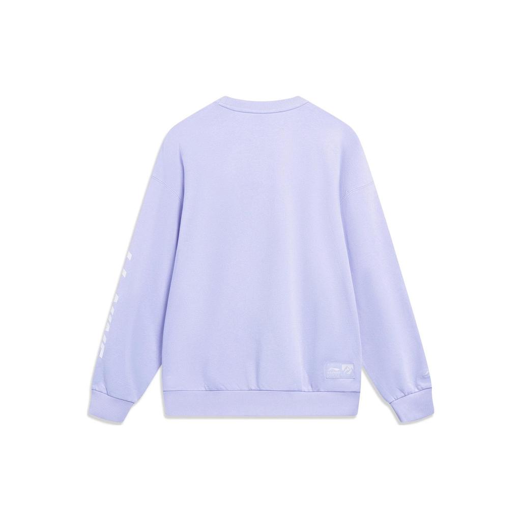 Li-Ning Sports Fashion Series Solid Color Logo Embroidery Loose Round Neck Sweatshirt Unisex Tops Purple AWDT605-6