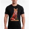 Red Fox Woodland Animal Drawing On Grass Tshirt Summer Casual Cotton Tee Oversized Streetwear Tops Vintage Graphic Print