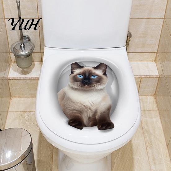 Abnehmbare PVC-Toilettenaufkleber 3D Cartoon Katze Aufkleber, Wasserdichte Niedliche Tier Deckel Kreative Sitzfläche Kunst Aufkleber, Lustige Selbstklebende Badezimmer Wand