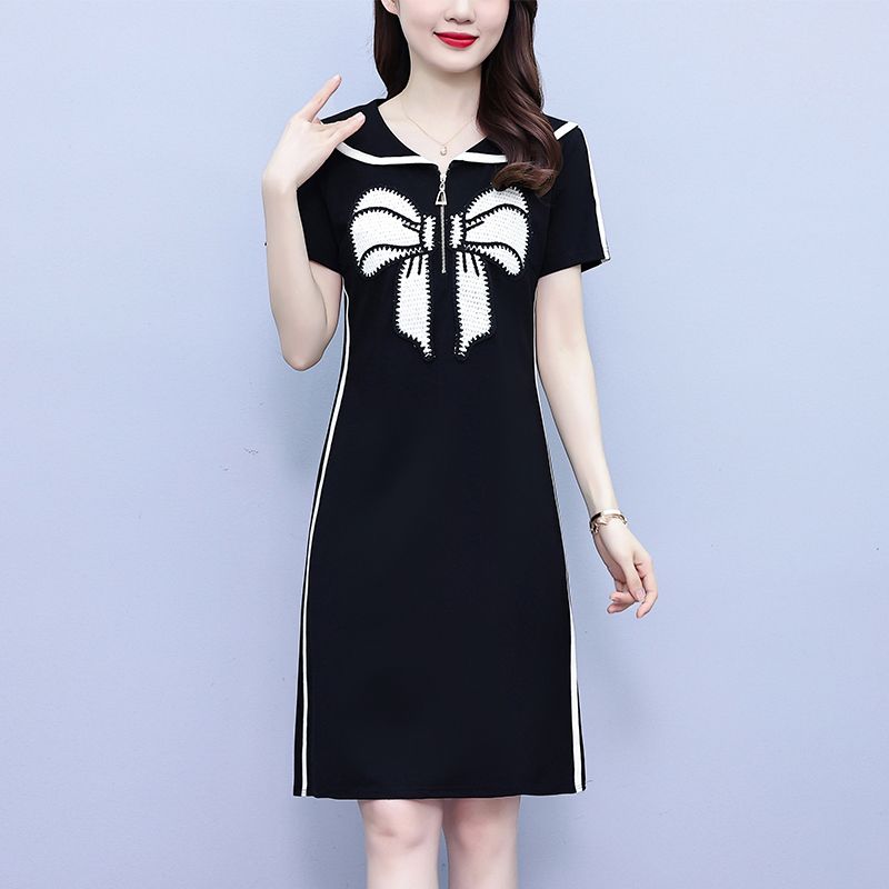 

Молодежное облегающее платье с воротником Питер Пэн, облегающее летнее платье, скрывающее живот для женщин 5XL чёрный