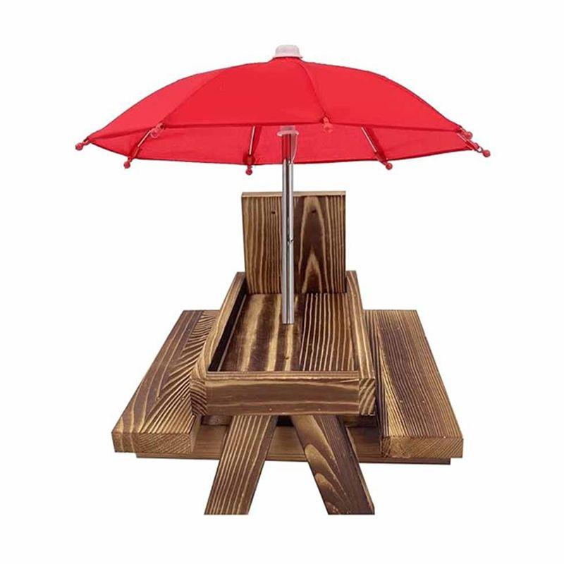Practical-Squirrel Feeder Picnic Table With Umbrella,Wooden Squirrel Feeders For Outside,Cute Chipmunk Feeder+Solid Structure A