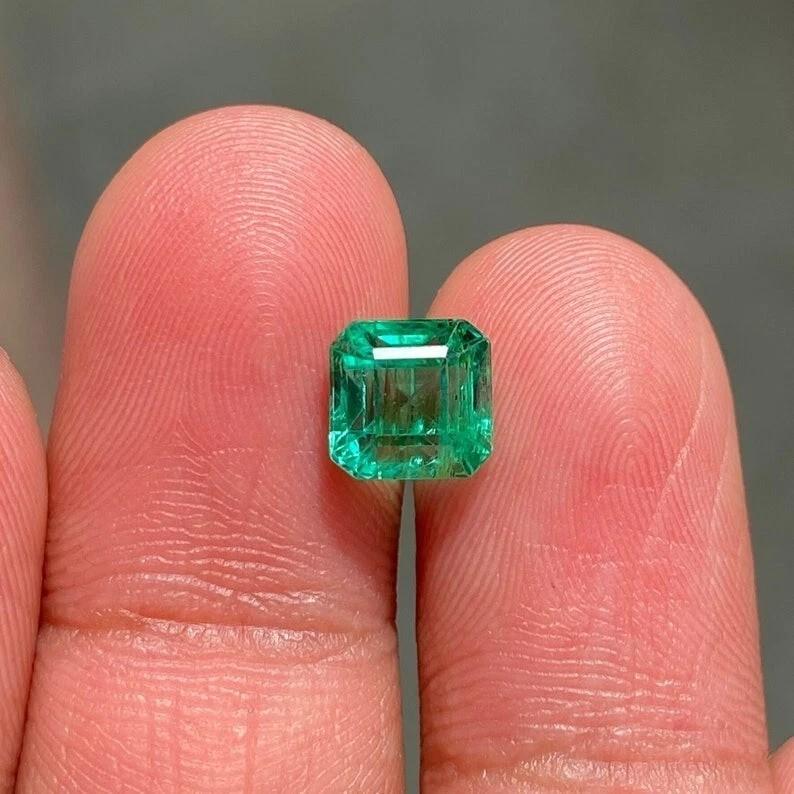 Natural Green Colombian Emerald Certified Asscher Cut 9x9 MM Loose Gemstone