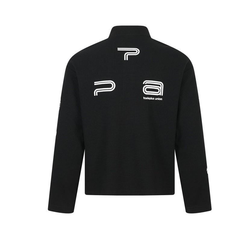 Mens Long Sleeve Polo Shirt With Digital Print Letter Design Stand Collar Breathable Stretch Cotton Casual Outdoor Sport