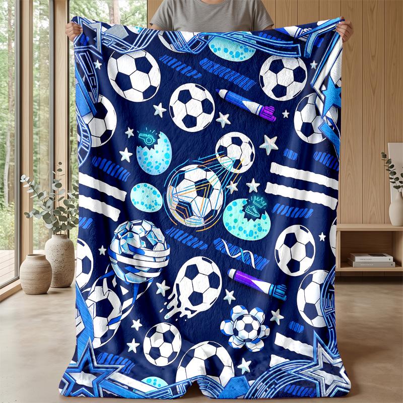 Soccer Ball Splash Energy Theme Blanket Lightweight Warm Flannel Blanket Decorative Throw Blanket for Home Decoration