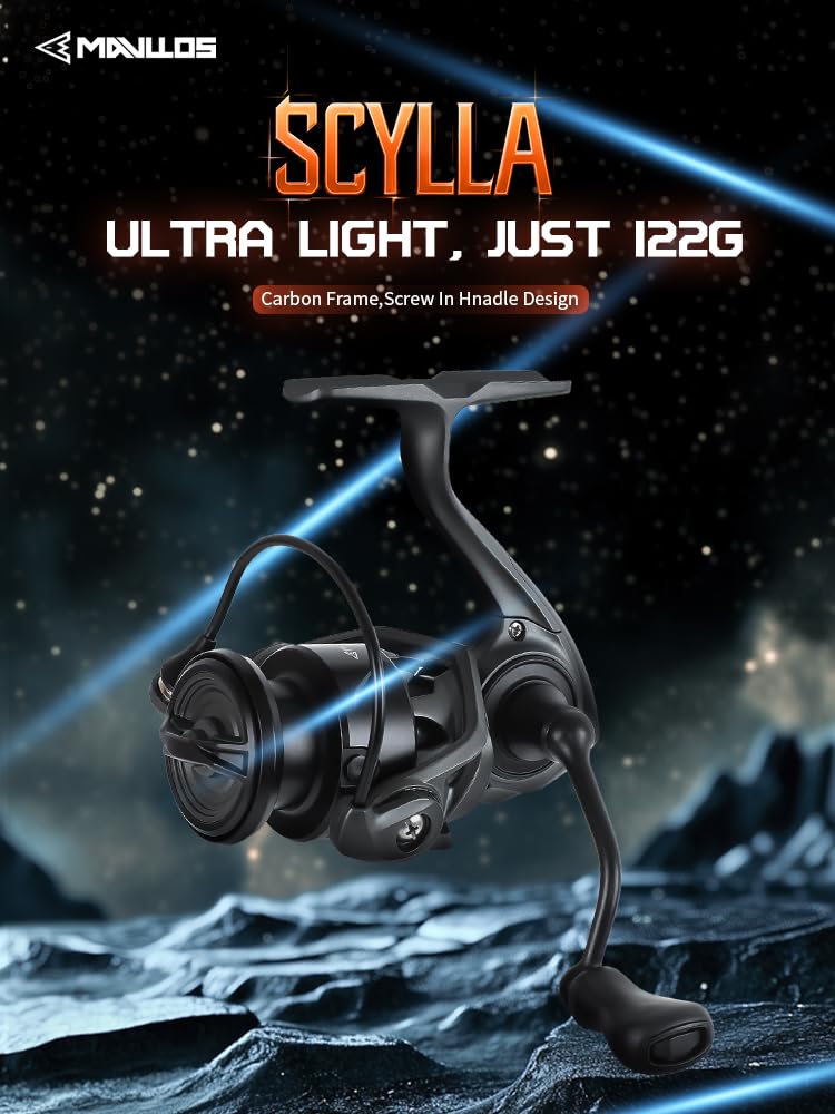 Mavllos SCYLLA II 122g Lightweight Spinning Reel Carbon Gear 4kg Drag 1000 1000S Sizes Dedicated To Micro Trout and Bass Finesse Frame, 5.21 Ratio,