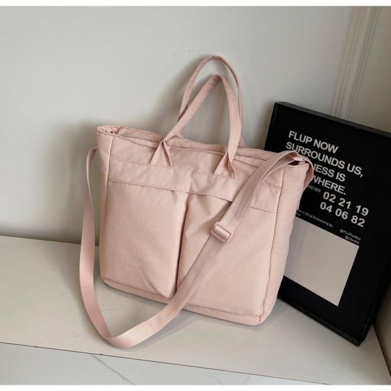 Tote Bag Women Large Capacity 2-Way Multi-Pocket Handheld Casual Minimalist Shoulder Crossbody Bag College Student Class Bag