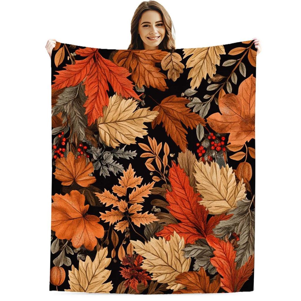 Autumn leaf pattern Printed Blanket for Sofa Bed Travel Camping Living Room Office Conditioning Blanket for All Seasons Gifts