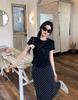 Plus Size Polka Dot T-shirt & Skirt Set - Summer Short Sleeve Women's Slimming Outfit