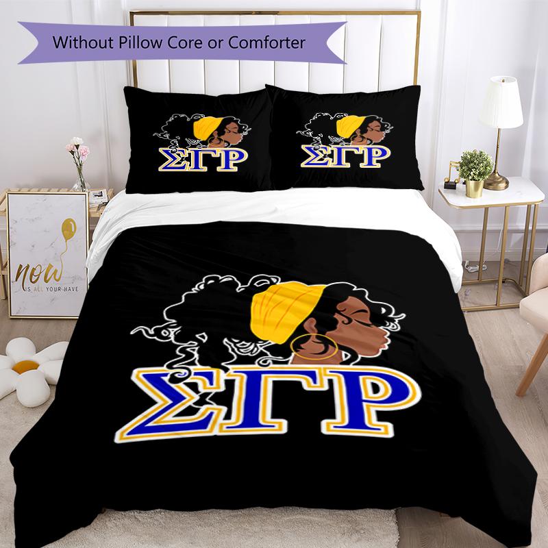 3pcs Sigma SGR Gamma Rho Pattern Bedding Set Duvet Cover Set Includes Duvet Cover &pillowcases, Perfect All Season Bedroom Decoration & Gift