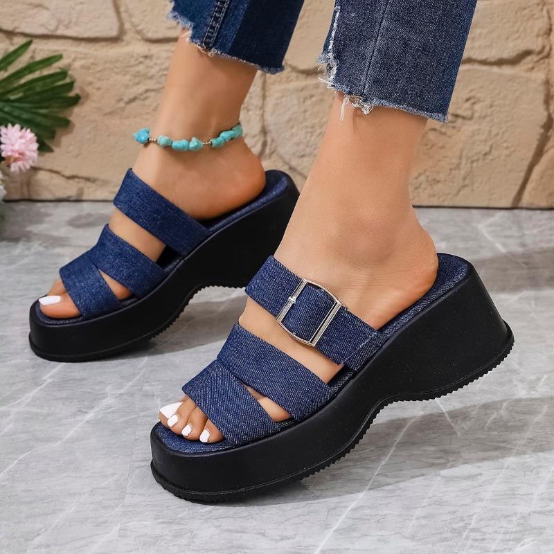 

European size one-word slippers beach slippers women s summer wear fashion thick-bottomed cool slippers trend 36