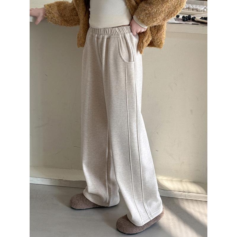 Girls' Velvet Wide-Leg Pants Winter 2025: Trendy Slim Fit, Thick Warmth, Straight-Leg Long Pants for Big Girls