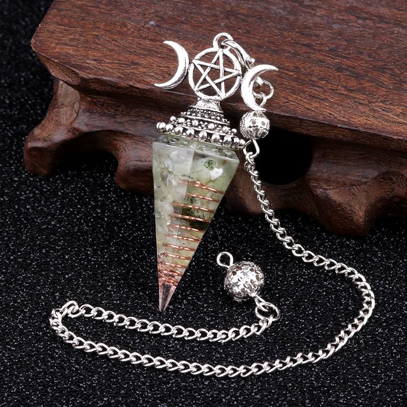 1690 Three-Phase Moon Seven Chakra Stone Resin Hexagonal Crystal Pendant Pendulum Cross-Border Jewelry