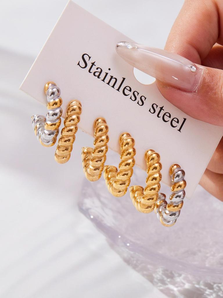 Qiong Yao French-Style C-Shaped Cable Knit Hoop Earrings - Versatile European and American INS Style Ear Jewelry for Women.