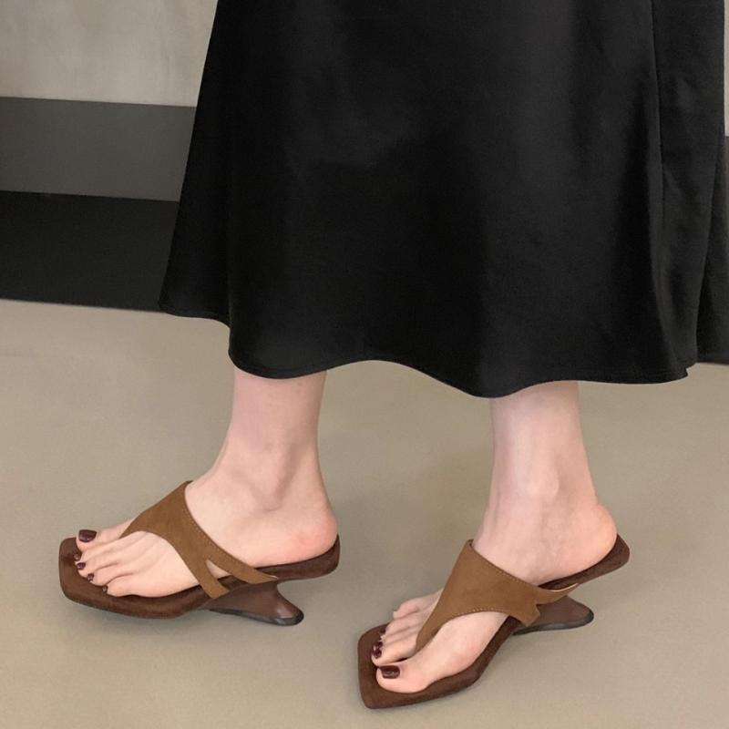 Summer Women Clip Toe Low Heel Slippers Concise Party Dress Slide Ladies Outdoor Gladiator Sandalias