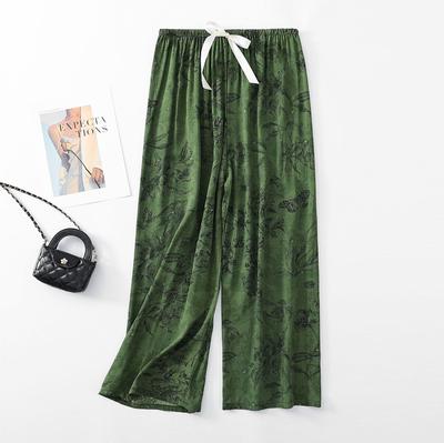 Women's Pajama Bottoms Floral Print Cuff Pants Wide Leg Pj Pants Elastic Waist Sleep Pants Loungewear Nightwear