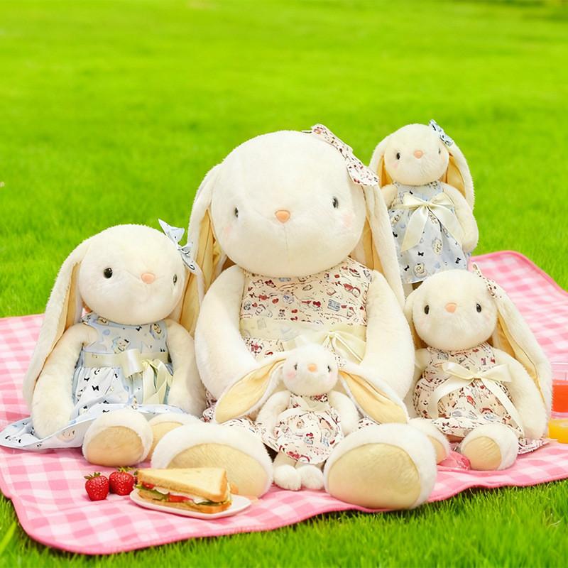 Plush Bunny Toy With Long Ears And Flower Dress For Kids Birthday Gift