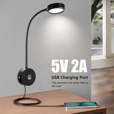 RV LED Reading Light DC12-24V Dimmable 3 Color Modes Flexible Gooseneck Wall Lamp USB Charger for RV Boat Camper Van Bedside