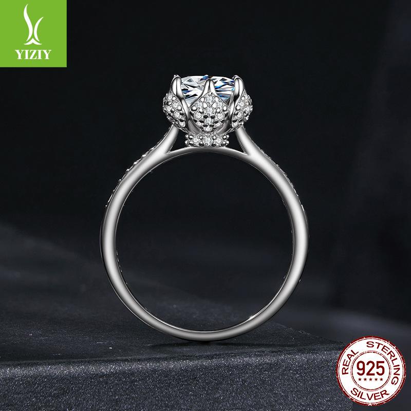 Barva D 1karátový moissanitový prsten Stamen Svatba Prsten Jiskřivý Luxusní Prsten ze Sterlingového Stříbra S925